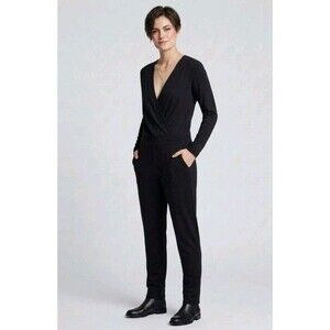 Bespoke Gorgeous Couture Made UK Black Stretch VNeck Wrap Dressy Jumpsuit Romper
